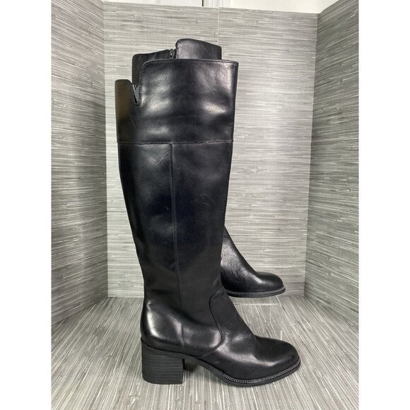 Franco Sarto Womens Lucianna Rhinestone Welt Block Heels Black Leather Boots 8.5 - Picture 1 of 11